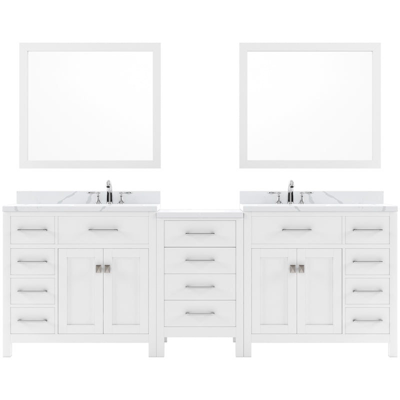 Modern Fittings Caroline Parkway 93" Double Bath Vanity with Calacatta Quartz Top and Square Sinks Faucets