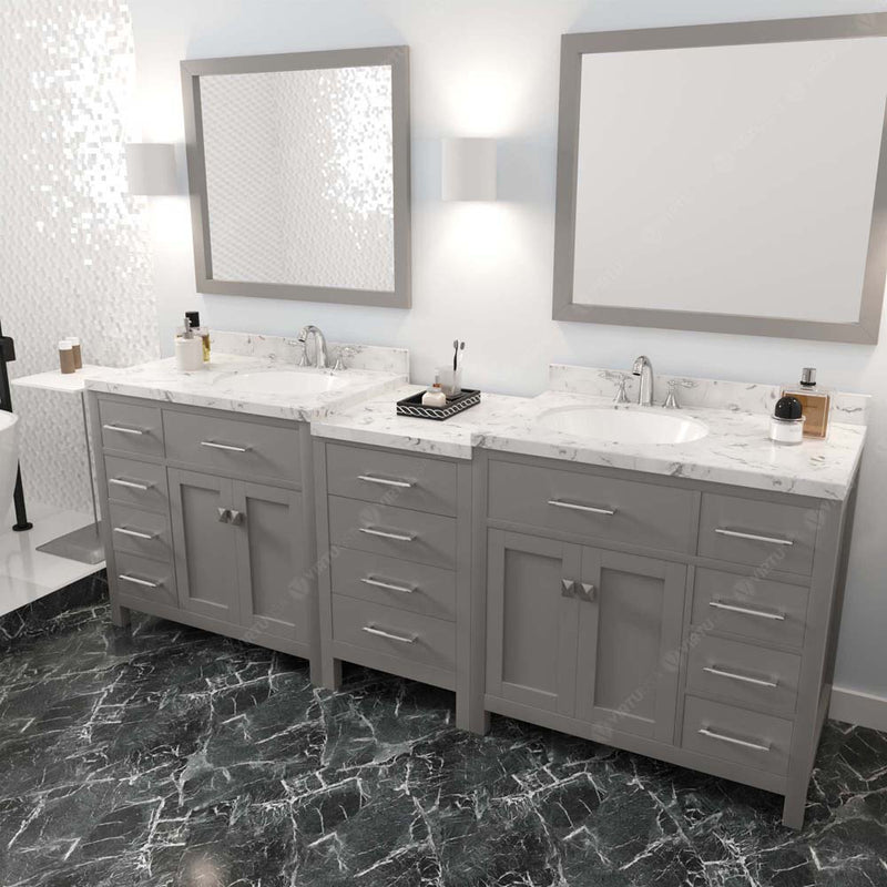 Modern Fittings Caroline Parkway 93" Double Bath Vanity with Cultured Marble Quartz Top and Round Sinks Faucets