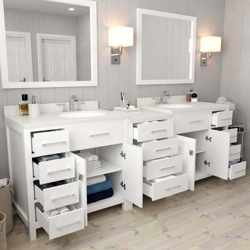 Modern Fittings Caroline Parkway 93" Double Bath Vanity with Quartz Top and Round Sinks Faucets