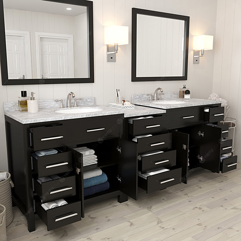 Modern Fittings Caroline Parkway 93" Double Bath Vanity with Marble Top and Round Sinks Faucets