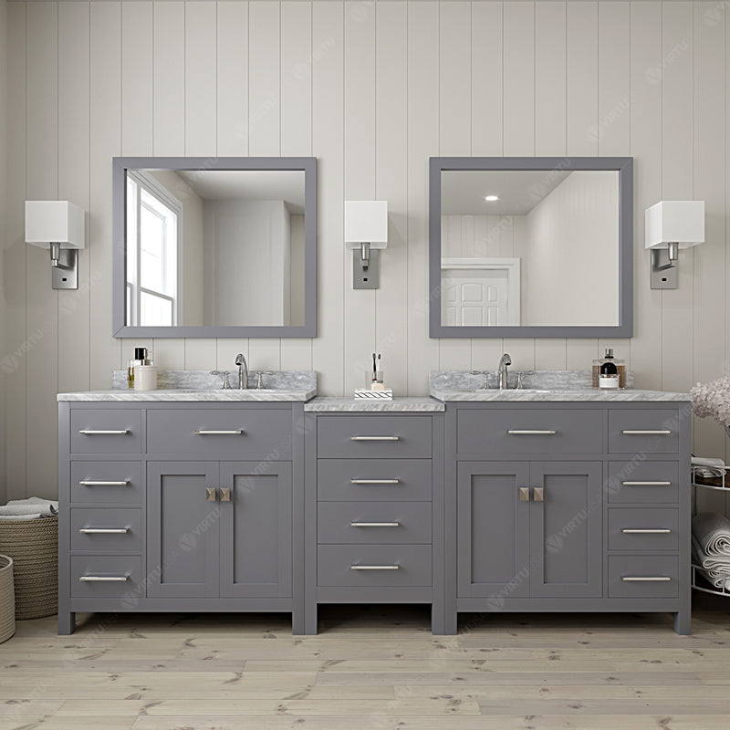 Modern Fittings Caroline Parkway 93" Double Bath Vanity with Marble Top and Round Sinks Faucets