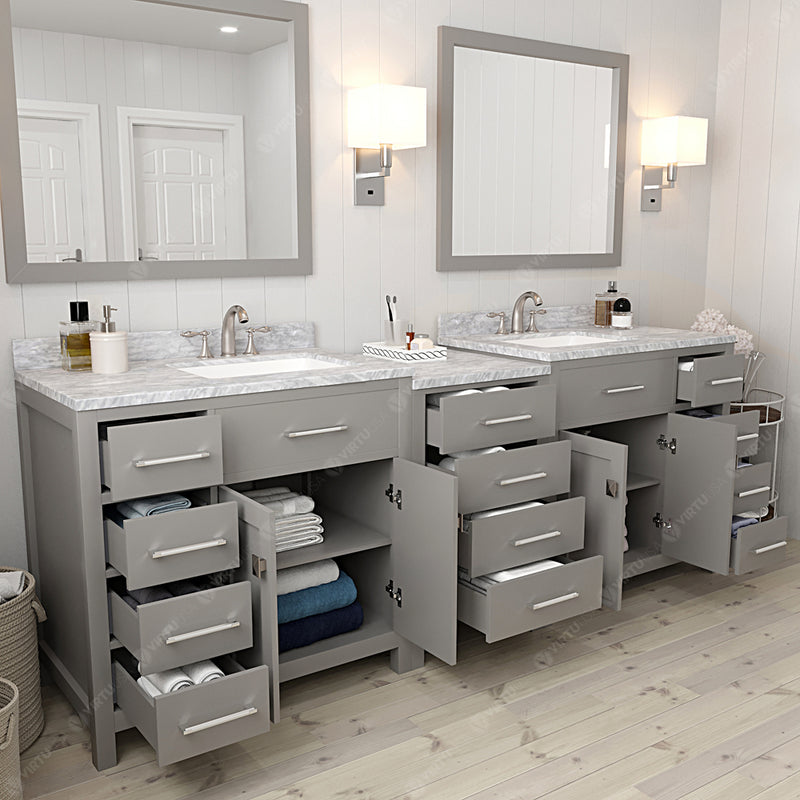 Modern Fittings Caroline Parkway 93" Double Bath Vanity with Marble Top and Square Sinks Faucets