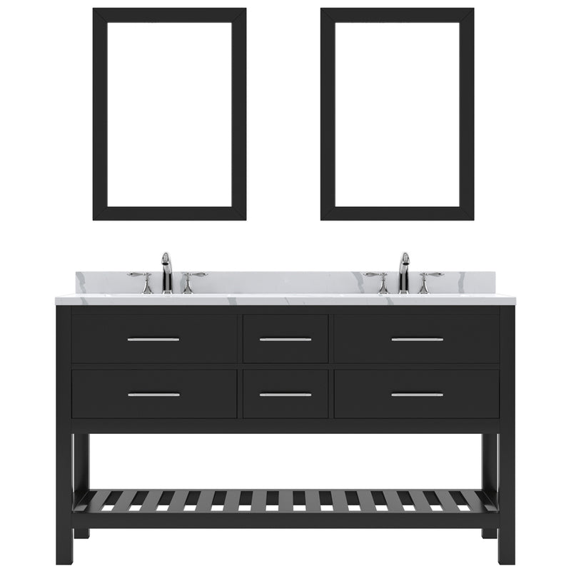 Modern Fitting Caroline Estate 60" Double Bath Vanity with Calacatta Quartz Top and Round Sinks Faucets