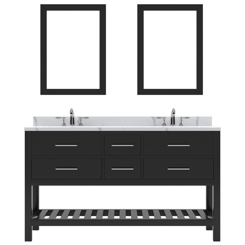 Modern Fittings Caroline Estate 60" Double Bath Vanity with Calacatta Quartz Top and Square Sinks Faucets