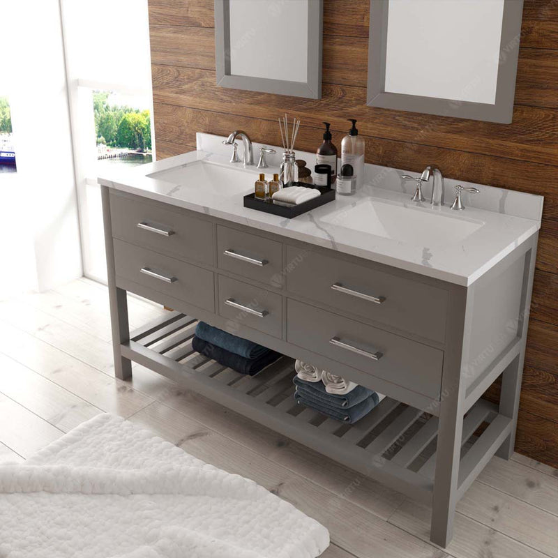 Modern Fittings Caroline Estate 60" Double Bath Vanity with Calacatta Quartz Top and Square Sinks Faucets