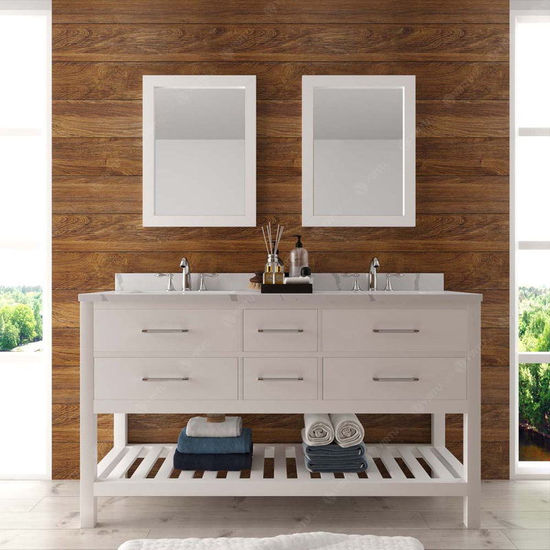 Modern Fittings Caroline Estate 60" Double Bath Vanity with Calacatta Quartz Top and Square Sinks