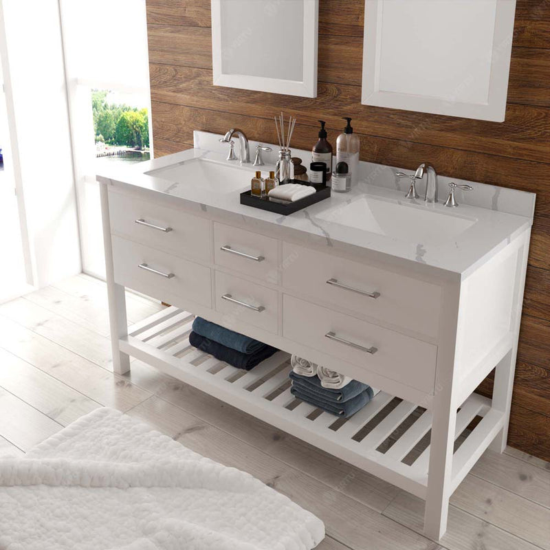 Modern Fittings Caroline Estate 60" Double Bath Vanity with Calacatta Quartz Top and Square Sinks