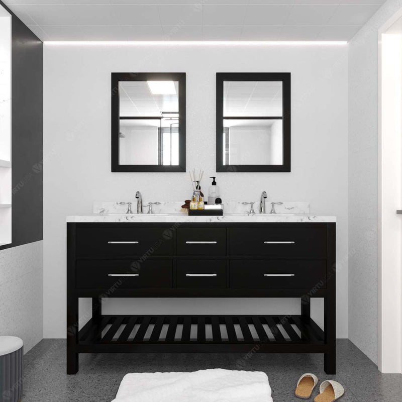 Modern Fittings Caroline Estate 60" Double Bath Vanity with Cultured Marble Quartz Top and Round Sinks Faucets