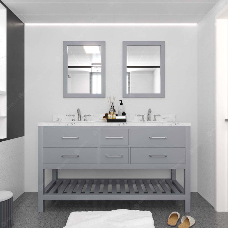 Modern Fittings Caroline Estate 60" Double Bath Vanity with Cultured Marble Quartz Top and Round Sinks Faucets