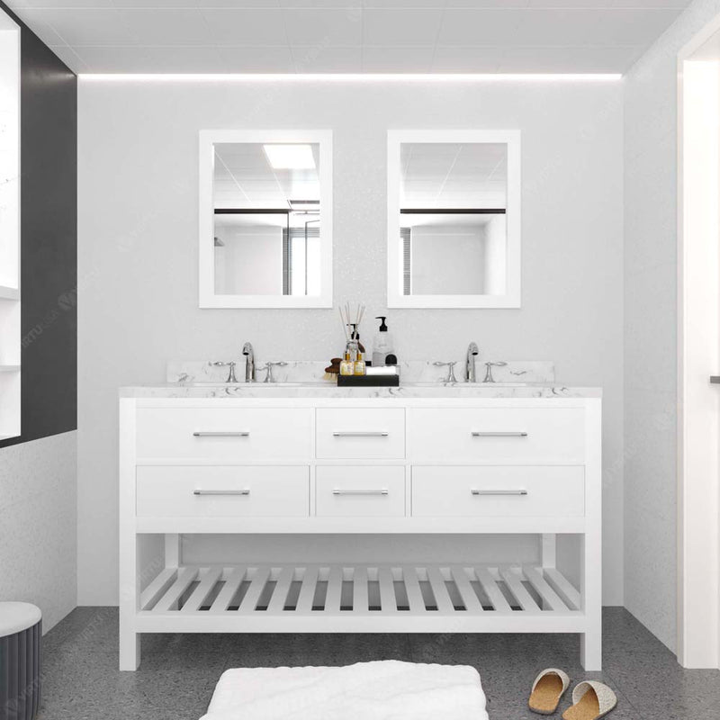 Modern Fittings Caroline Estate 60" Double Bath Vanity with Cultured Marble Quartz Top and Round Sinks Faucets