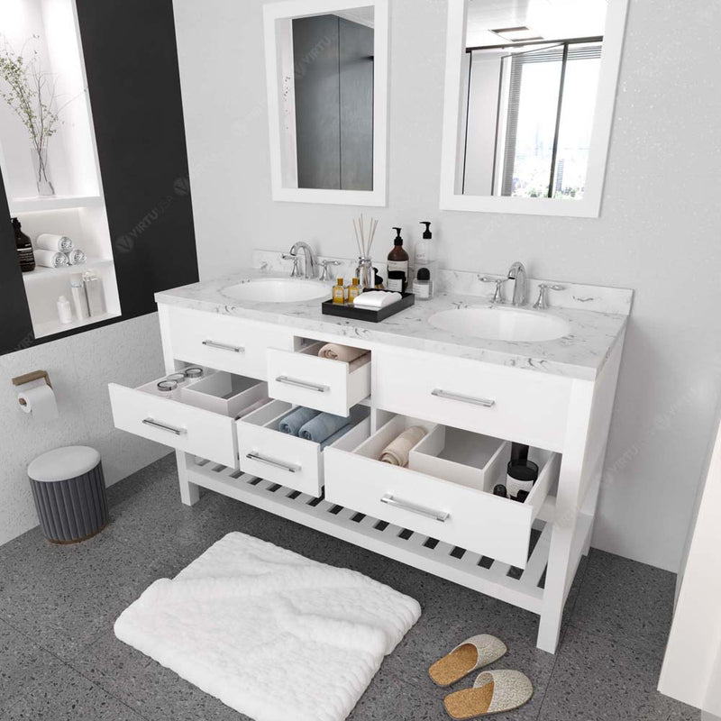 Modern Fittings Caroline Estate 60" Double Bath Vanity with Cultured Marble Quartz Top and Round Sinks