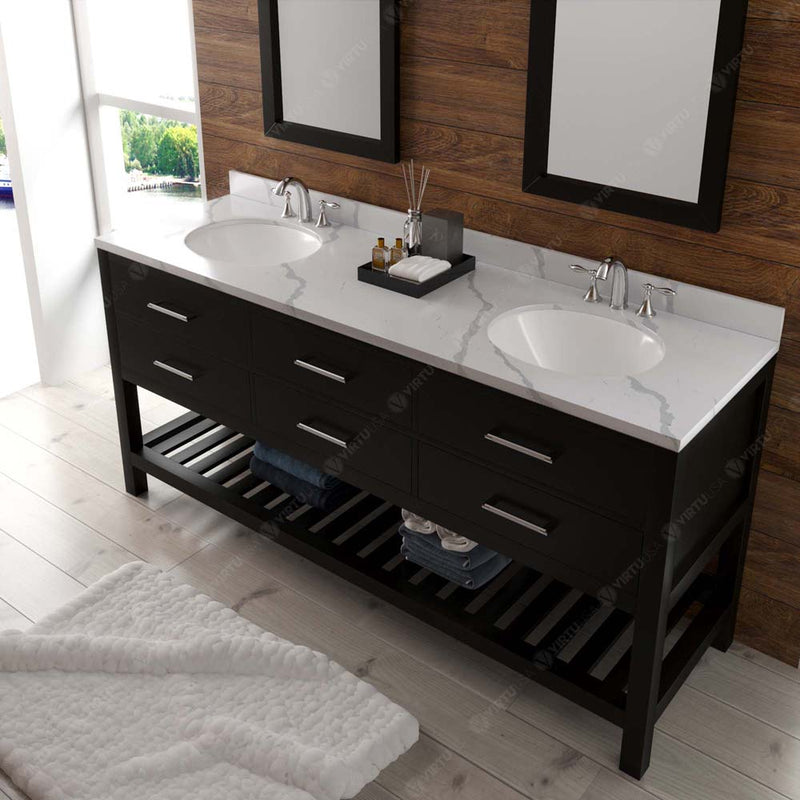 Modern Fittings Caroline Estate 72" Double Bath Vanity with Calacatta Quartz Top and Round Sinks Faucets