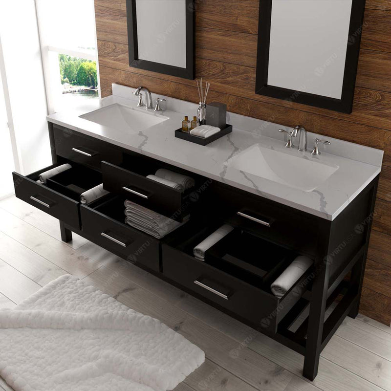 Modern Fittings Caroline Estate 72" Double Bath Vanity with Calacatta Quartz Top and Square Sinks Faucets