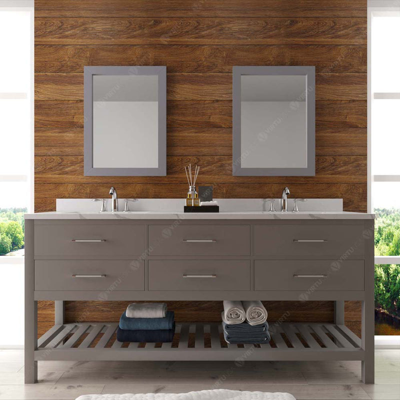 Modern Fittings Caroline Estate 72" Double Bath Vanity with Calacatta Quartz Top and Square Sinks Faucets