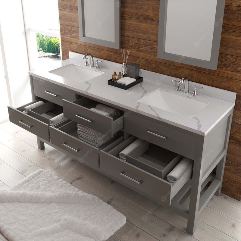 Modern Fittings Caroline Estate 72" Double Bath Vanity with Calacatta Quartz Top and Square Sinks