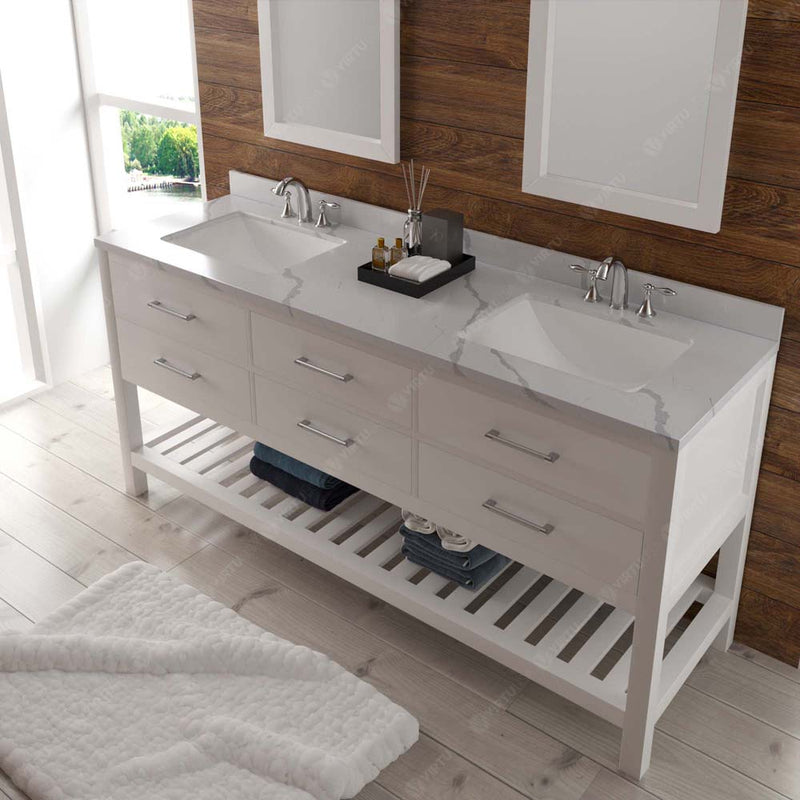 Modern Fittings Caroline Estate 72" Double Bath Vanity with Calacatta Quartz Top and Square Sinks