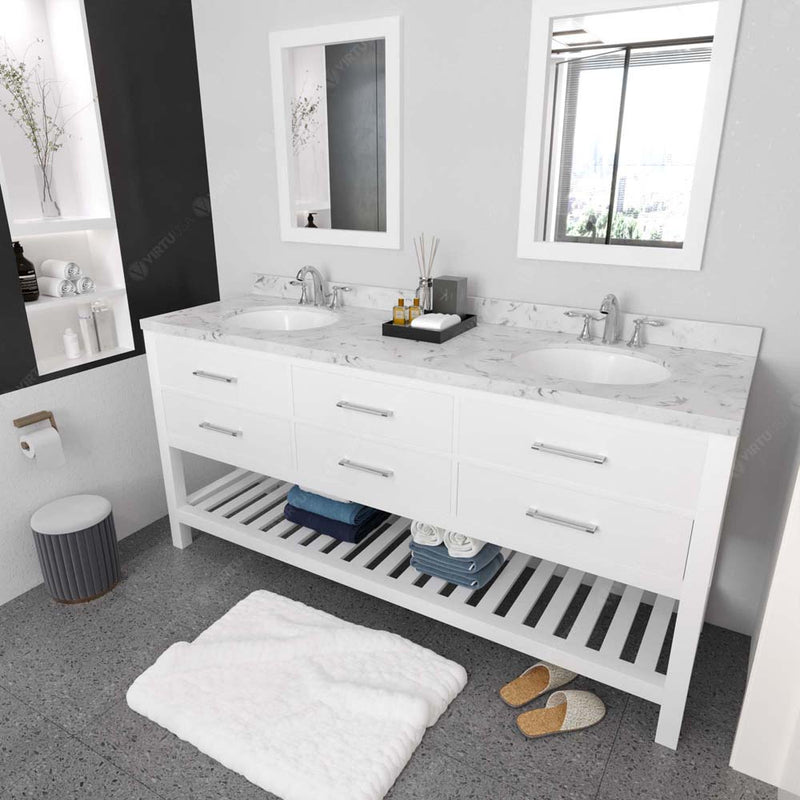 Modern Fittings Caroline Estate 72" Double Bath Vanity with Cultured Marble Quartz Top and Round Sinks Faucets