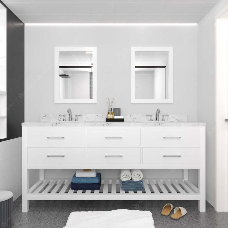 Modern Fittings Caroline Estate 72" Double Bath Vanity with Cultured Marble Quartz Top and Square Sinks Faucets