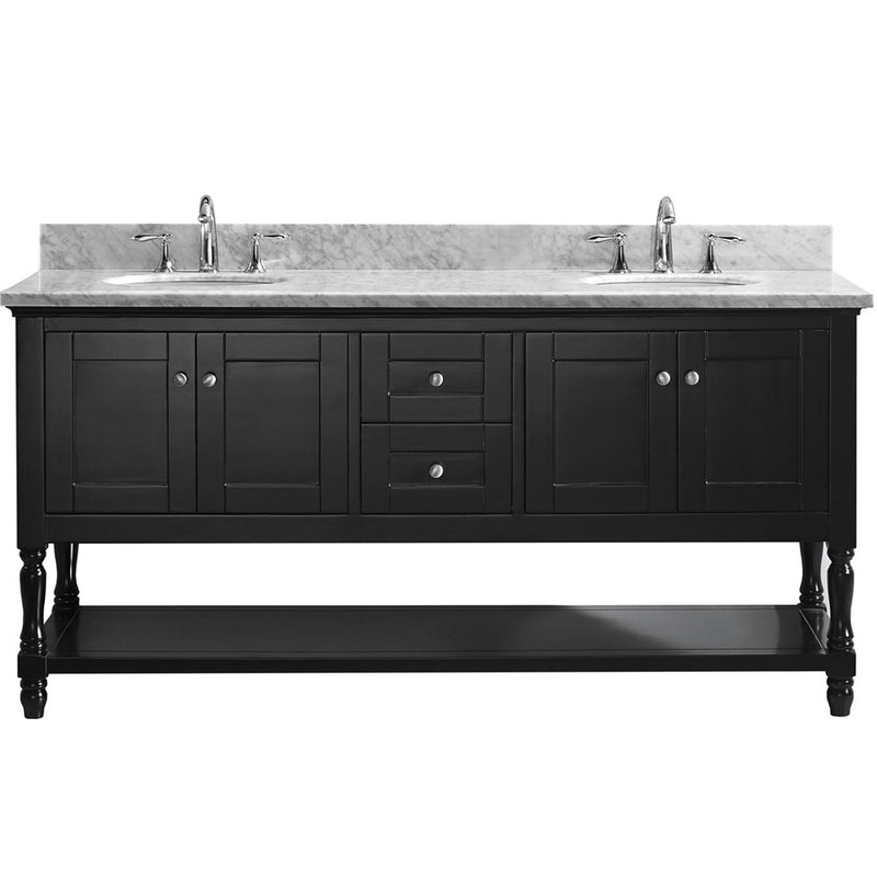 Modern Fittings Julianna 72" Double Bath Vanity in Espresso with White Marble Top and Sinks Without Mirror