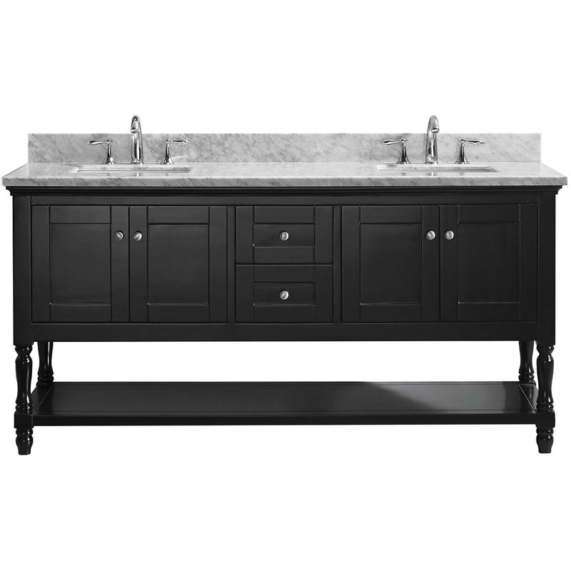 Modern Fittings Julianna 72" Double Bath Vanity in Espresso with White Marble Top and Sinks Without Mirror