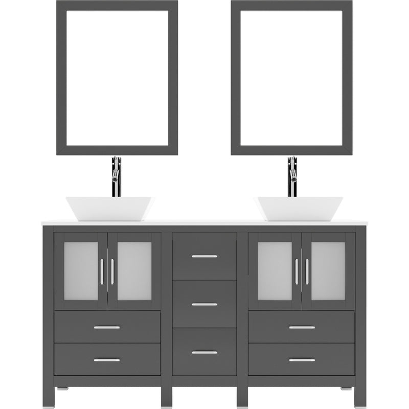 Modern Fittings Bradford 60" Double Bath Vanity with Engineered Stone Top and Square Sinks Faucets