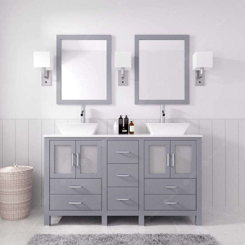 Modern Fittings Bradford 60" Double Bath Vanity with Engineered Stone Top and Square Sinks Faucets