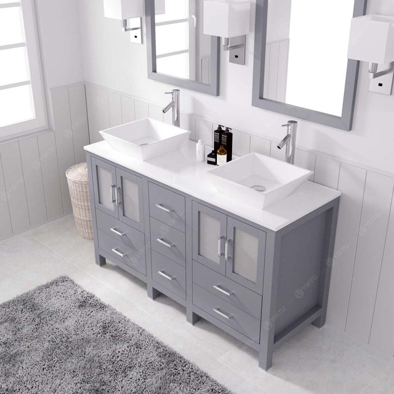 Modern Fittings Bradford 60" Double Bath Vanity with Engineered Stone Top and Square Sinks Faucets