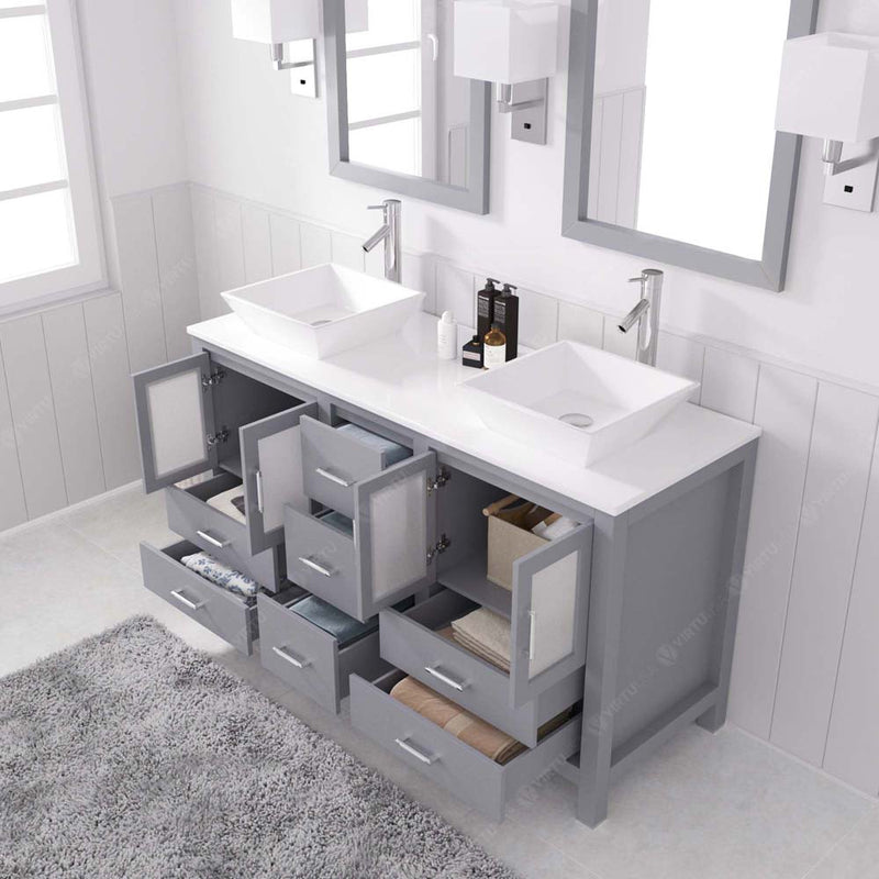 Modern Fittings Bradford 60" Double Bath Vanity with Engineered Stone Top and Square Sinks Faucets