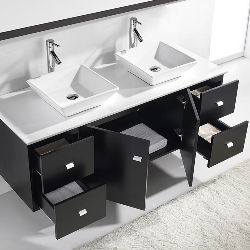 Modern Fittings Clarissa 61" Double Bath Vanity with Engineered Stone Top and Square Sinks with Mirror