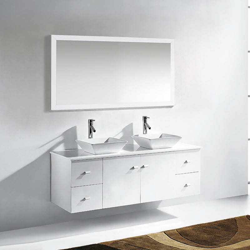 Modern Fittings Clarissa 61" Double Bath Vanity with Engineered Stone Top and Square Sinks with Mirror