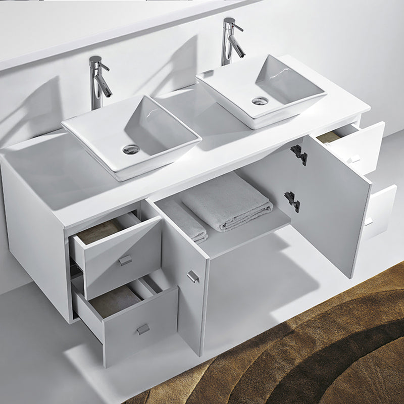 Modern Fittings Clarissa 61" Double Bath Vanity with Engineered Stone Top and Square Sinks with Mirror