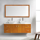 Modern Fittings Clarissa 61" Double Bath Vanity in Honey Oak with Engineered Stone Top and Square Sinks Nickel Faucets