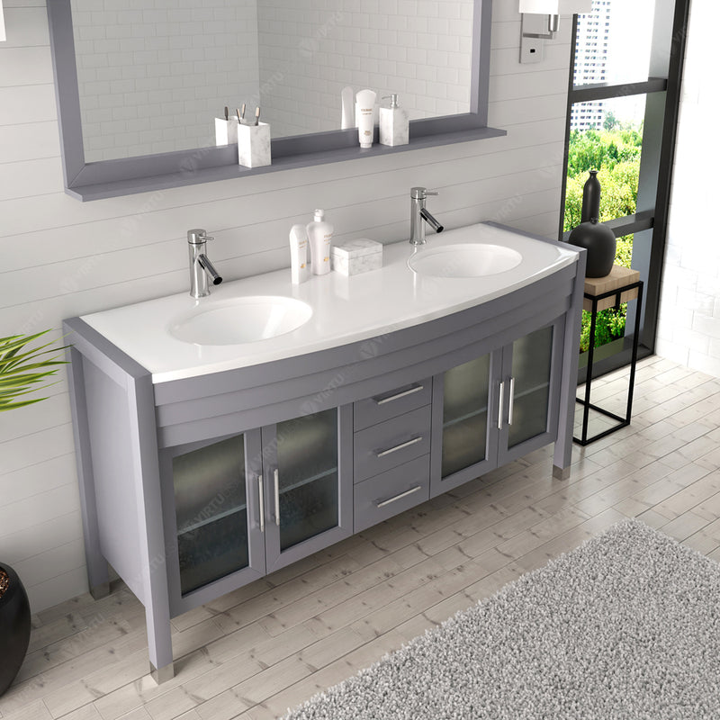 Modern Fittings Ava 63" Double Bath Vanity with Engineered Stone Top and Round Sinks Faucets