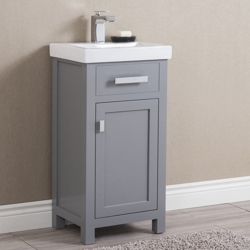 Water Creation 18" Cashmere Gray MDF Single Bowl Ceramics Top Vanity with Single Door From The MIA Collection MI18CR01CG-000000000