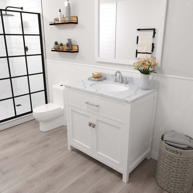 Modern Fittings Caroline 36" Single Bath Vanity with Calacatta Quartz Top and Round Sink