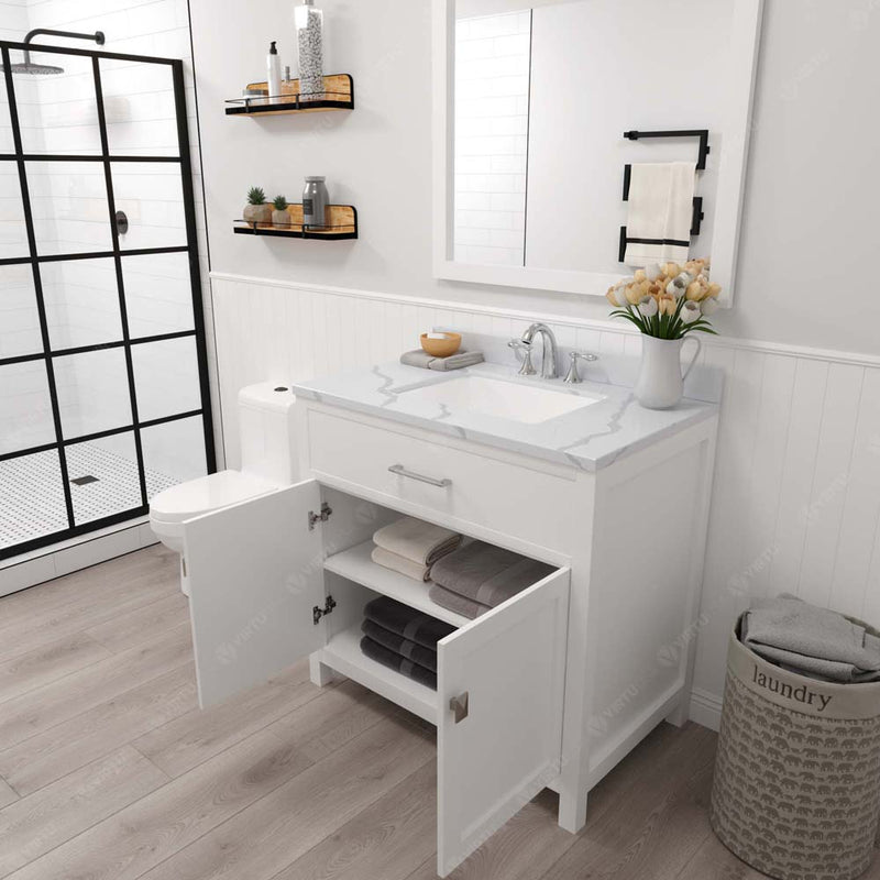 Modern Fittings Caroline 36" Single Bath Vanity with Calacatta Quartz Top and Square Sink Faucet