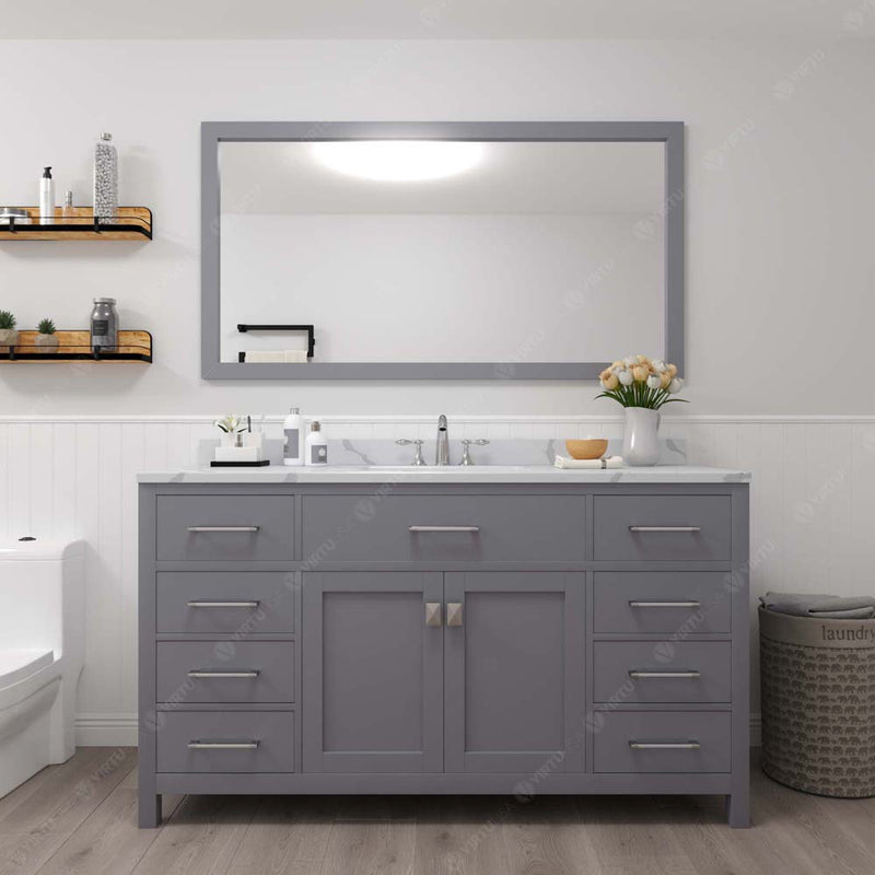 Modern Fittings Caroline 60" Single Bath Vanity with Calacatta Quartz Top and Round Sink Faucet