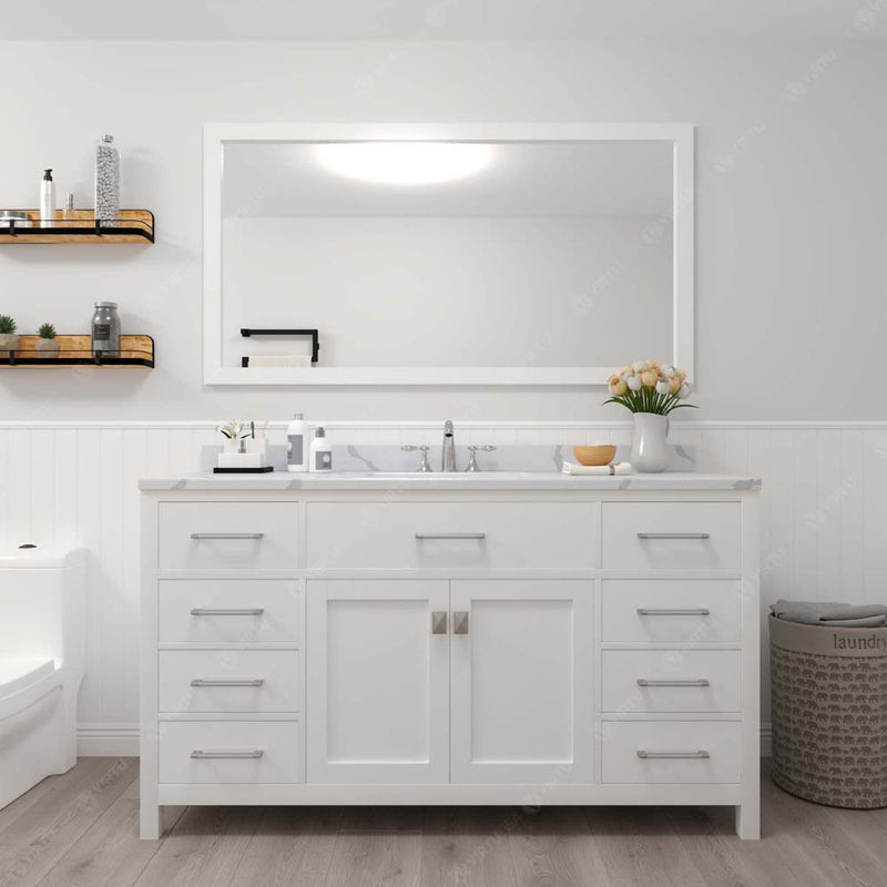 Modern Fittings Caroline 60" Single Bath Vanity with Calacatta Quartz Top and Round Sink