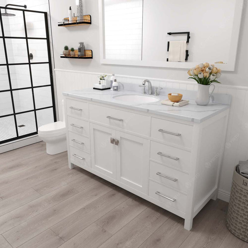 Modern Fittings Caroline 60" Single Bath Vanity with Calacatta Quartz Top and Round Sink Faucet