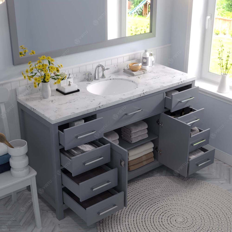 Modern Fittings Caroline 60" Single Bath Vanity with Cultured Marble Quartz Top and Round Sink