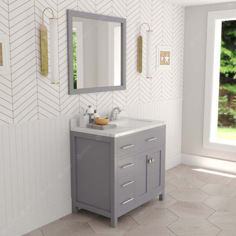 Modern Fittings Caroline Parkway 36" Single Bath Vanity with Calacatta Quartz Top and Square Sink Faucet