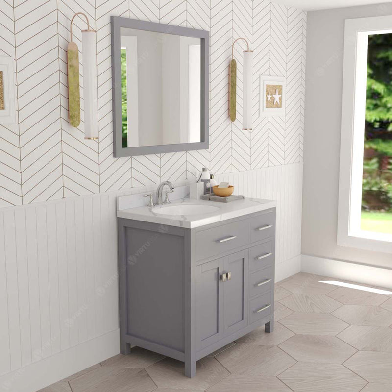 Modern Fittings Caroline Parkway 36" Single Bath Oval Vanity with Calacatta Quartz Top and Round Sink