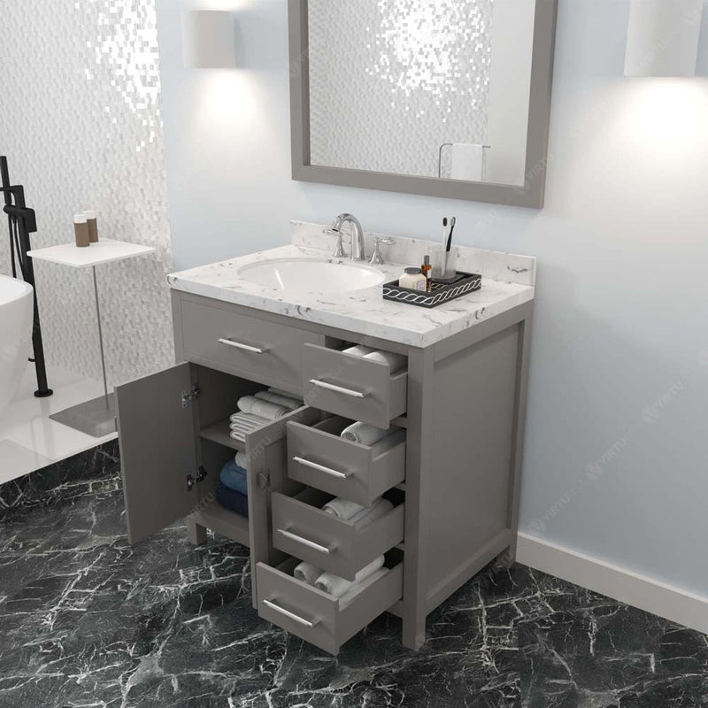 Modern Fittings Caroline Parkway 36" Single Bath Vanity with Cultured Marble Quartz Top and Round Sinks Faucet