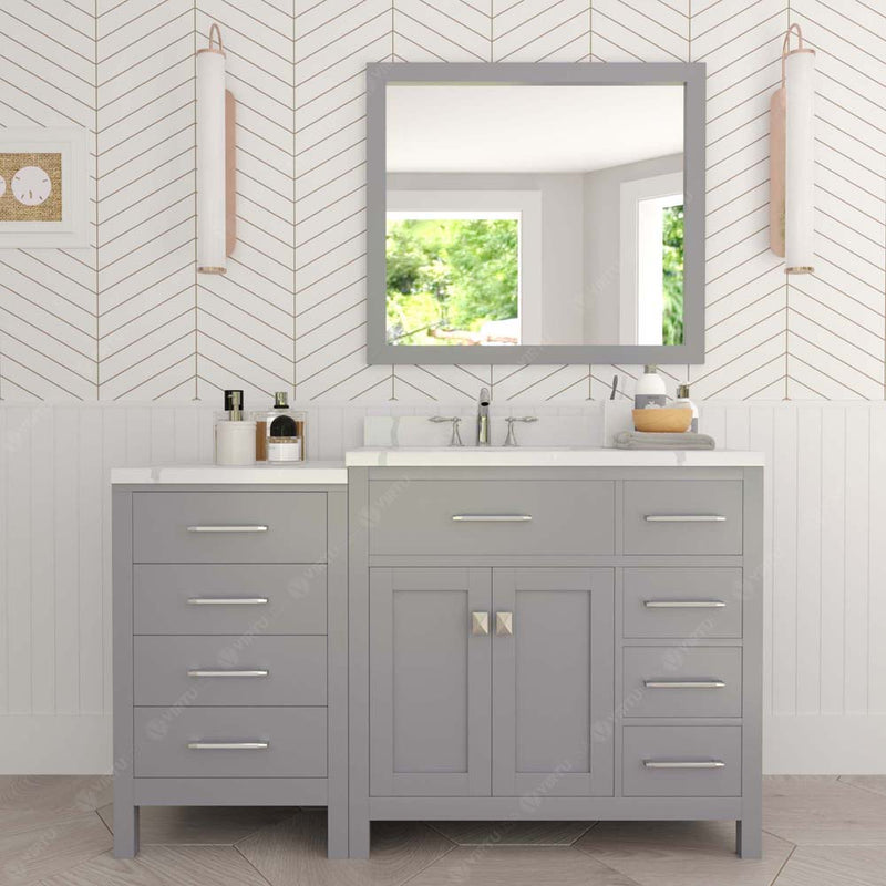 Modern Fittings Caroline Parkway 57" Single Bath Vanity with Calacatta Quartz Top and Round Sink with Faucet and Matching Mirror