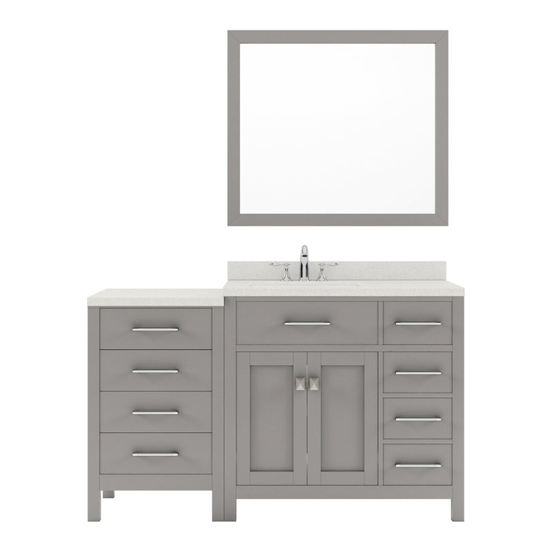 Modern Fittings Caroline Parkway 57" Single Bath Vanity with White Quartz Top and Round Sink with Faucet and Matching Mirror
