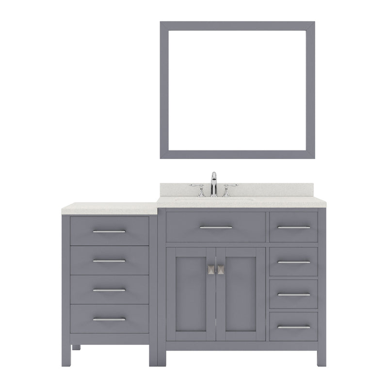 Modern Fittings Caroline Parkway 57" Single Bath Vanity with White Quartz Top and Round Sink with Faucet and Matching Mirror