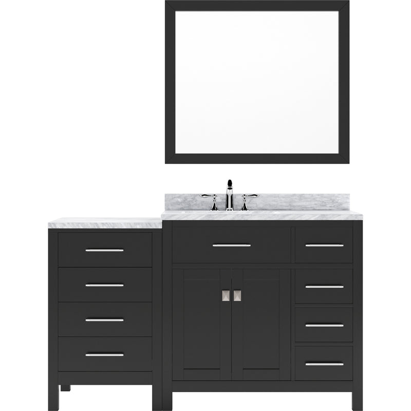 Modern Fittings Caroline Parkway 57" Single Bath Vanity with White Marble Top and Square Sink with Faucet and Matching Mirror