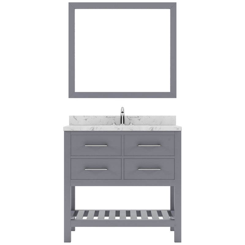 Modern Fittings Caroline Estate 36" Single Bath Vanity with Cultured Marble Quartz Top and Round Sink with Faucet and Matching Mirrors