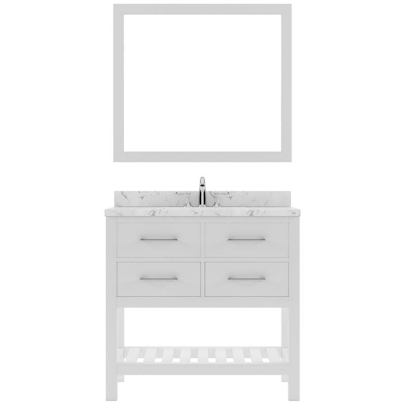 Modern Fittings Caroline Estate 36" Single Bath Vanity with Cultured Marble Quartz Top and Round Sink with Faucet and Matching Mirrors