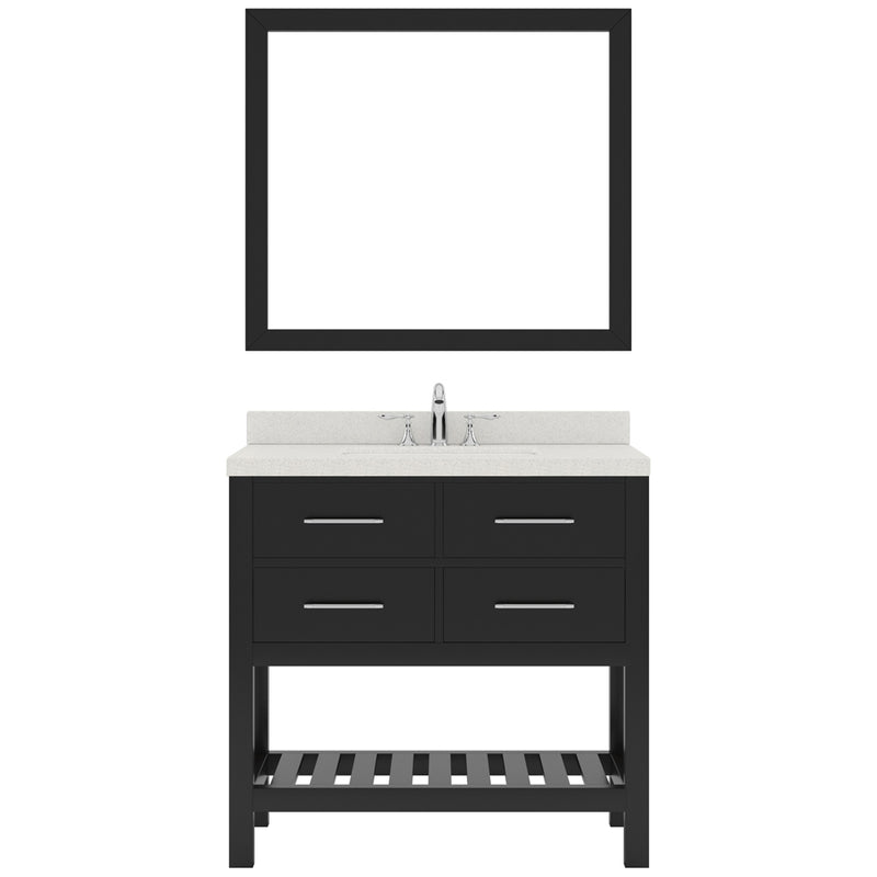 Modern Fittings Caroline Estate 36" Single Bath Vanity with White Quartz Top and Round Sink with Faucet and Matching Mirrors